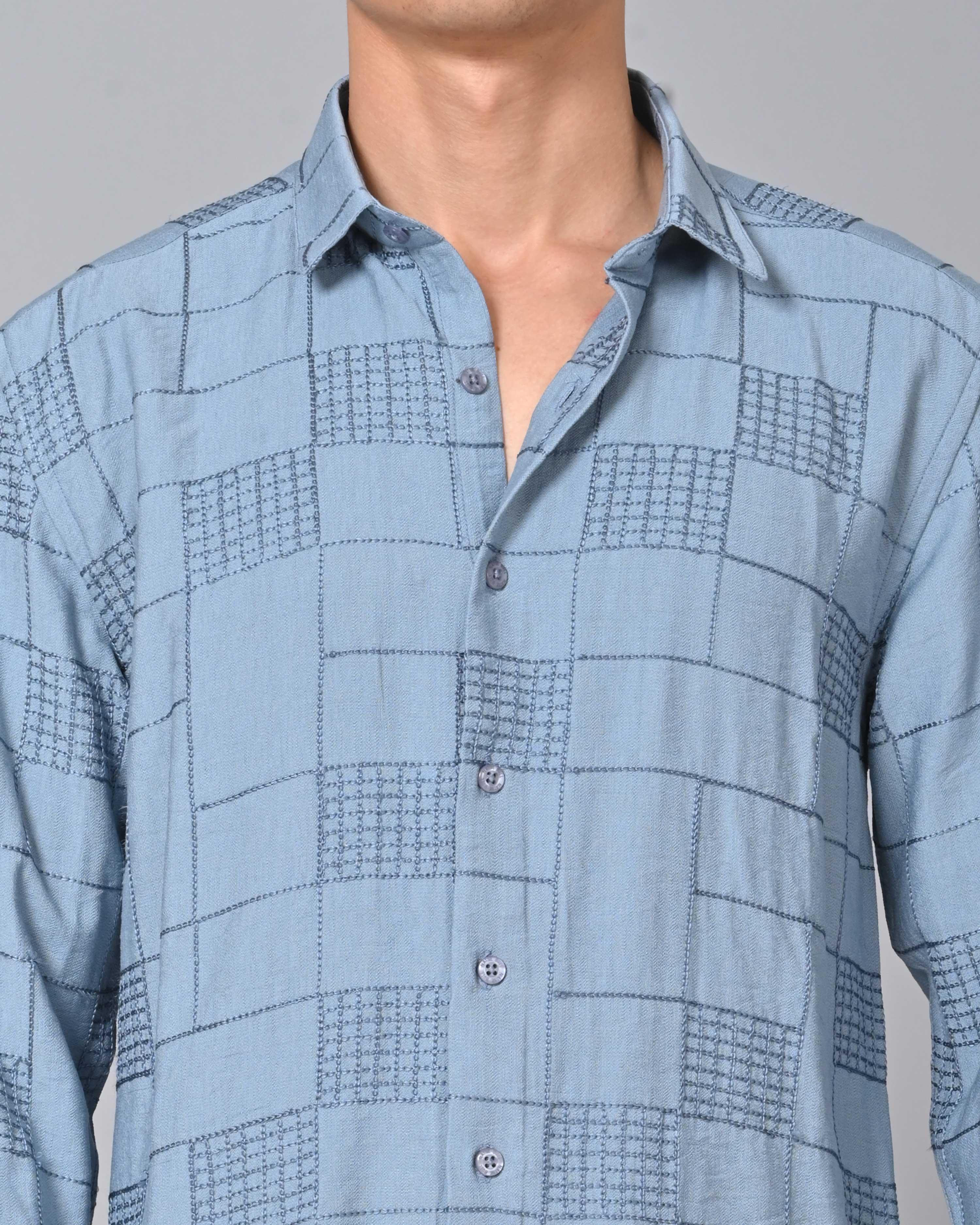 Shop Men's Embroidered Slate Blue Shirt