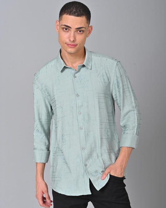Men's Embroidered Regular Fit Shirt With Spread Collar - 08