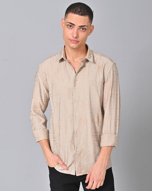 Men's Embroidered Regular Fit Shirt With Spread Collar - 09