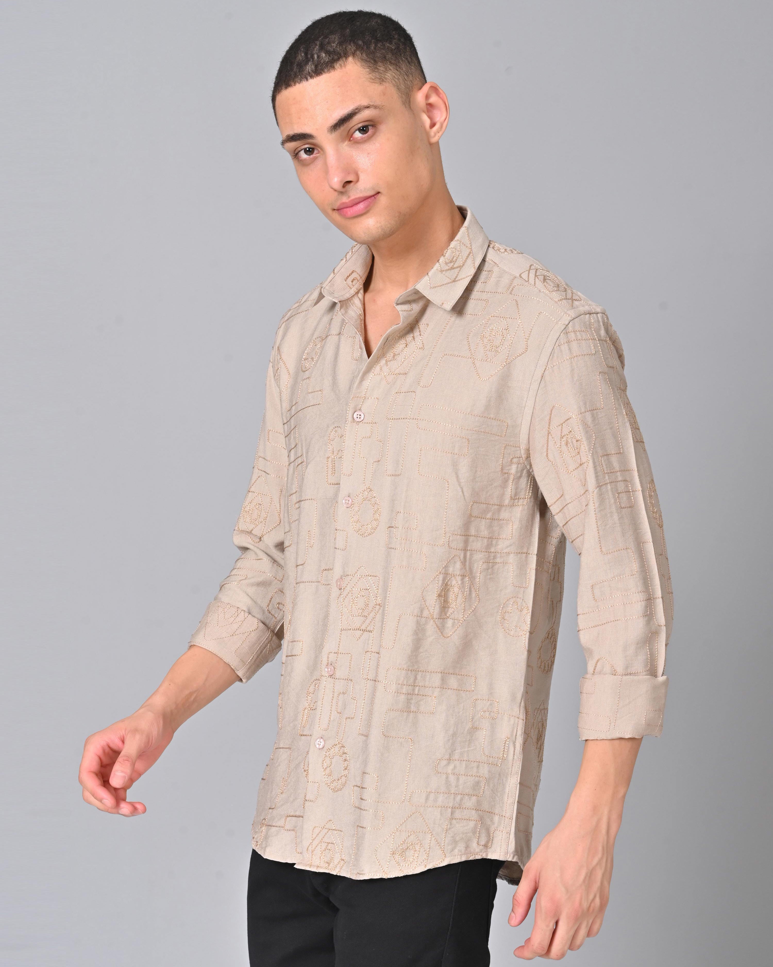 Men's Embroidered Cotton Misty Rose Shirt Online
