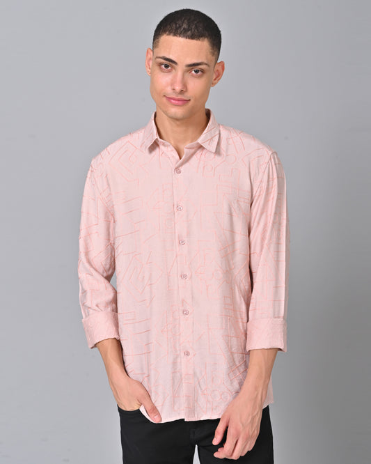 Men's Embroidered Light Pink Shirt