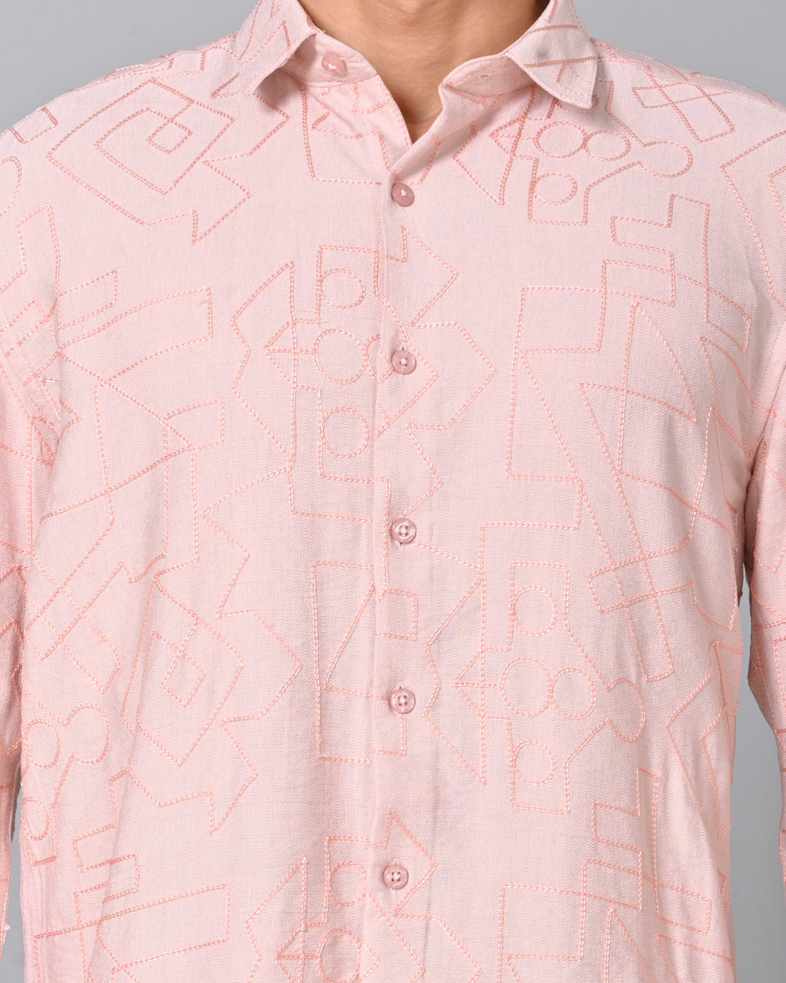 Shop Men's Embroidered Light Pink Shirt