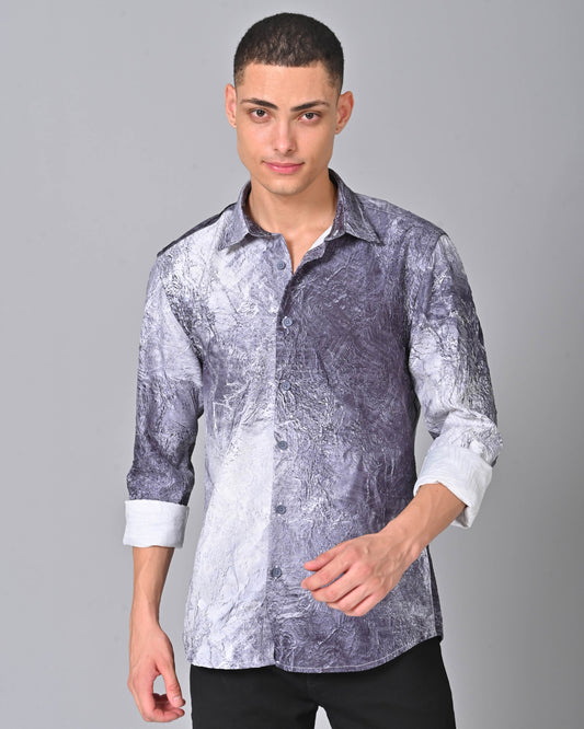 Men's Stylish Tencel Cotton Geometric Print Shirt - 011