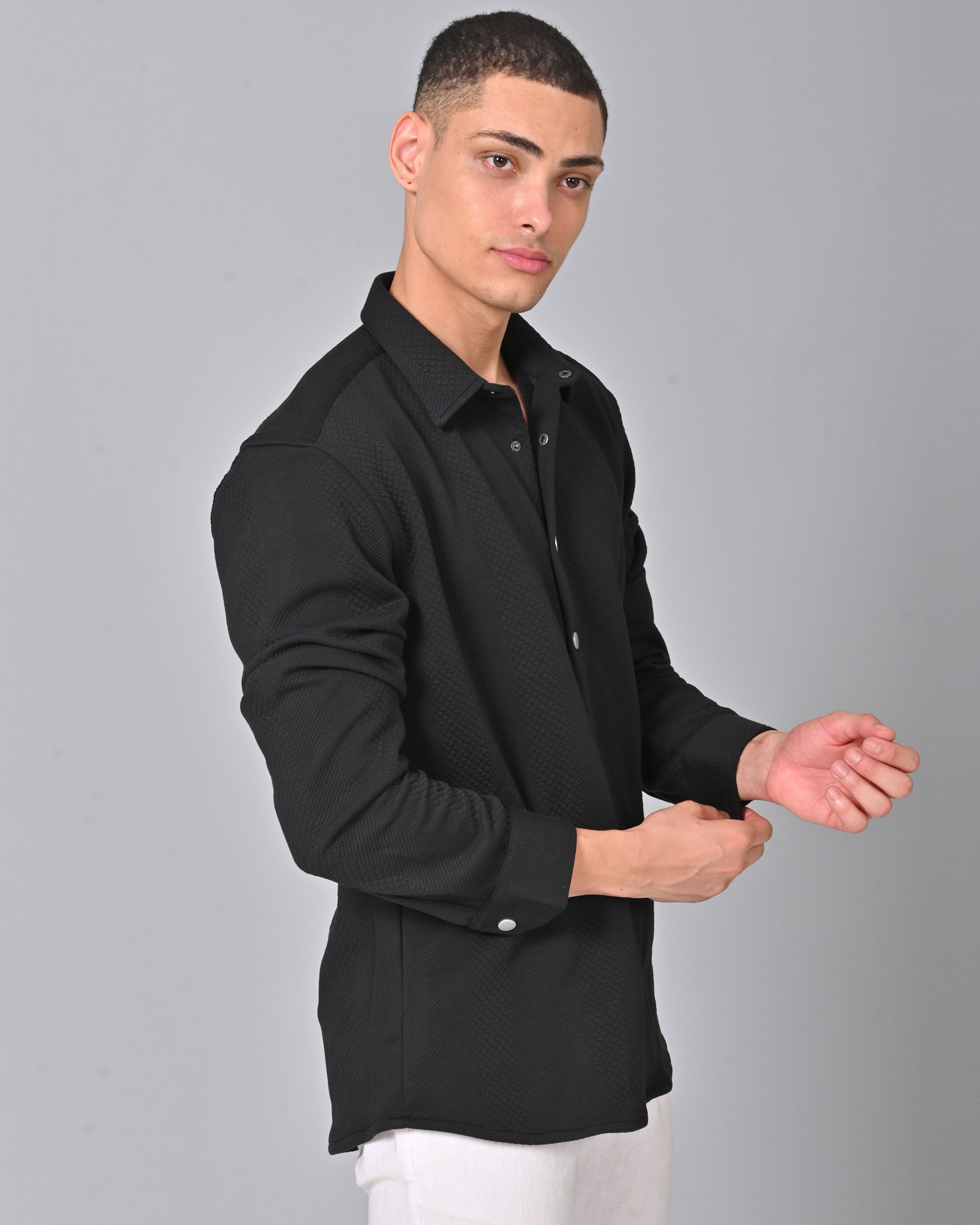 Men's Black Knit Cotton Shirt Online