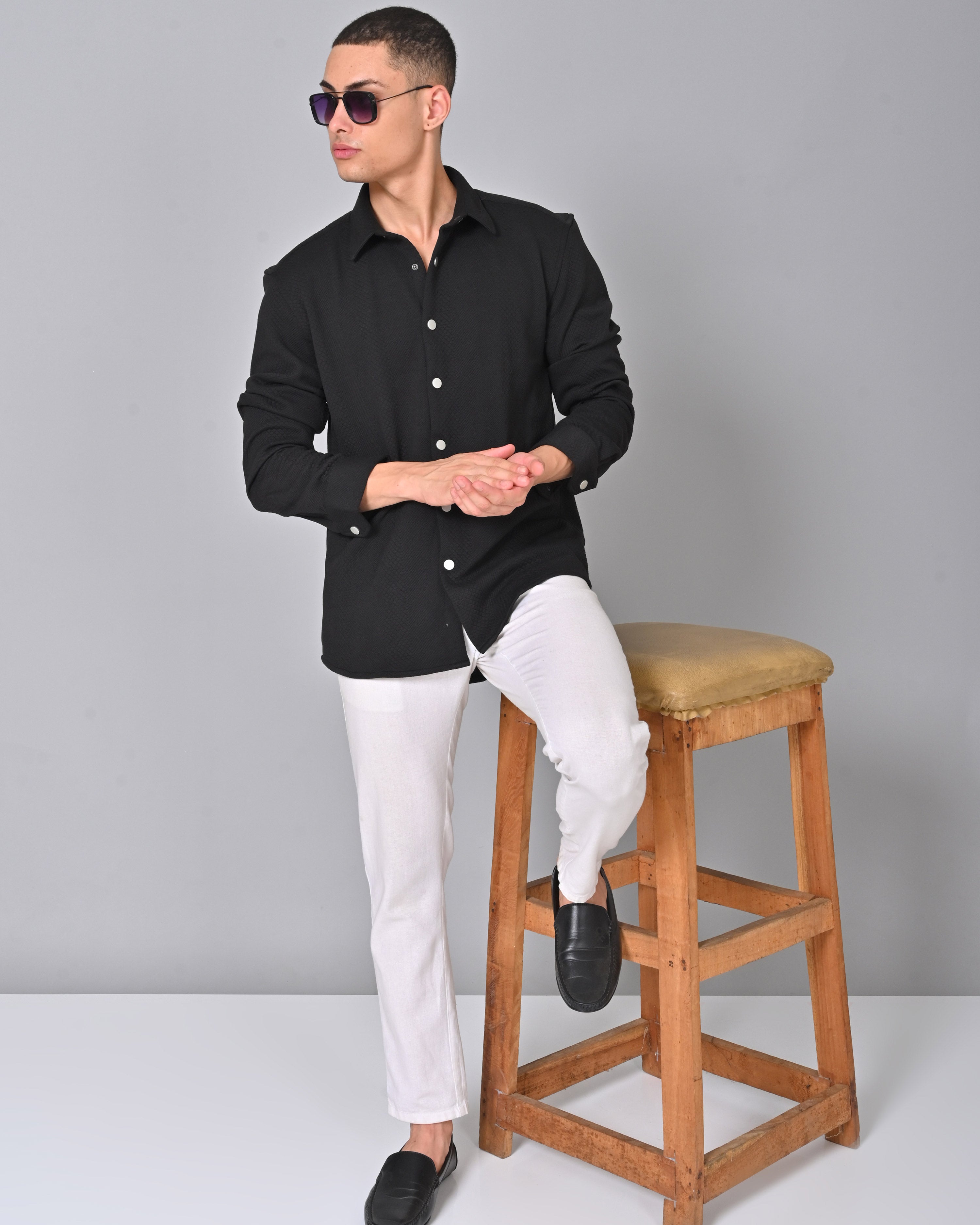 Shop Men's Black Knit Cotton Shirt Online