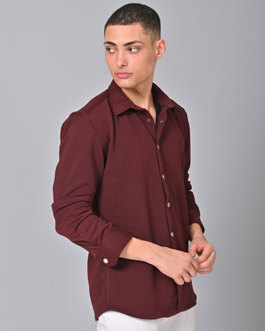 Men's Maroon Knit Cotton Shirt Online