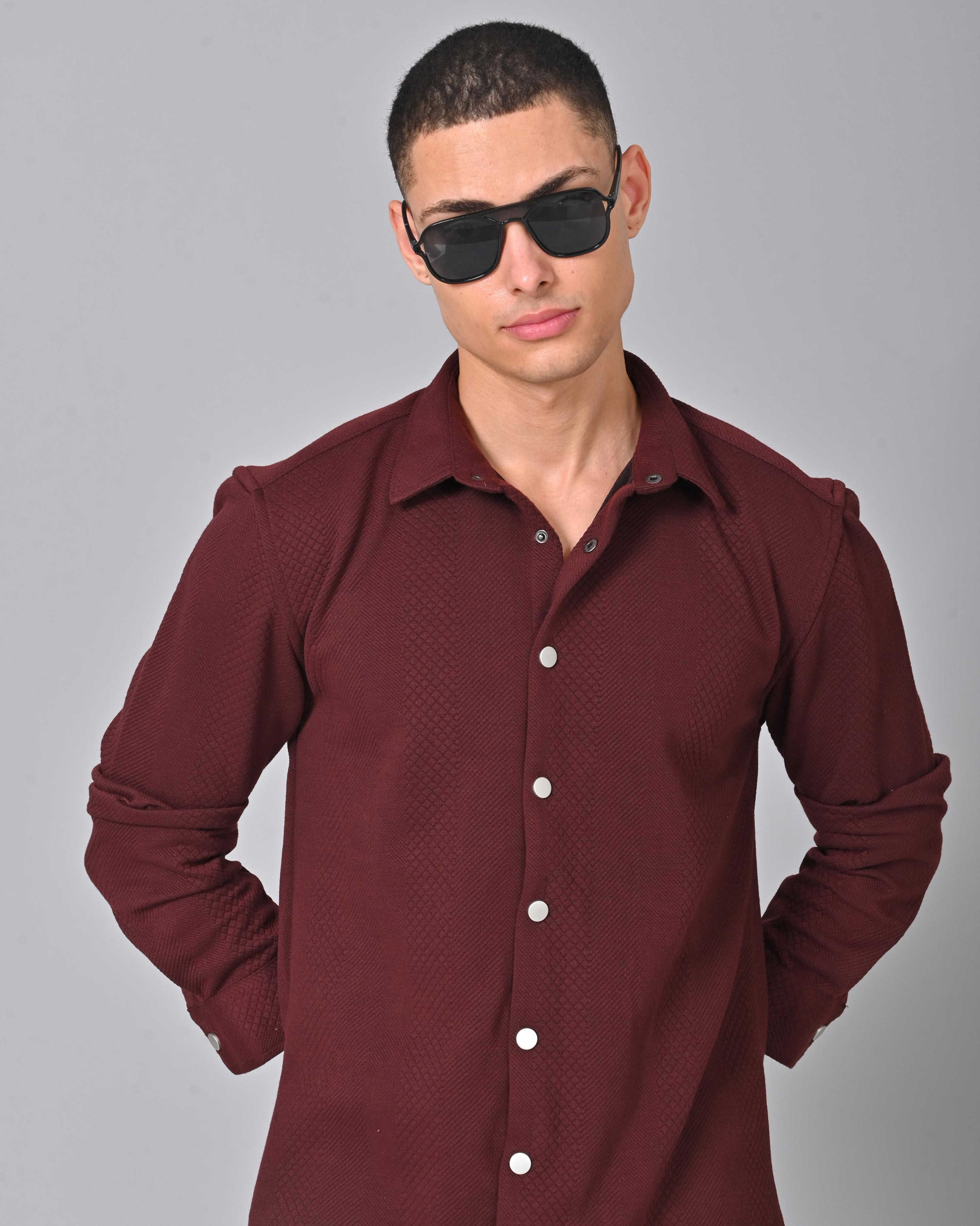 Shop Men's Maroon Knit Cotton Shirt Online