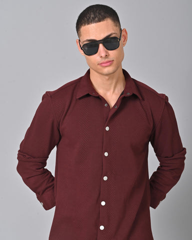 Shop Men's Maroon Knit Cotton Shirt Online