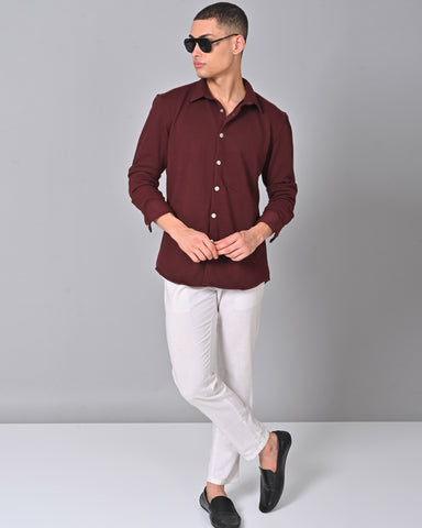 Men's Maroon Knit Cotton Full Sleeve Shirt Online