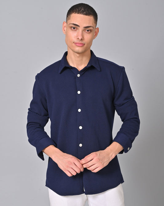 Men's Blue Knit Cotton Shirt