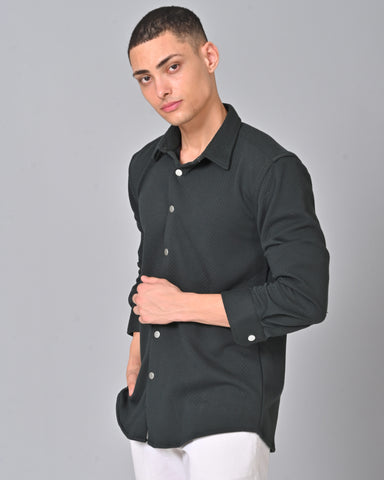 Shop Men's Light Black Knit Cotton Shirt