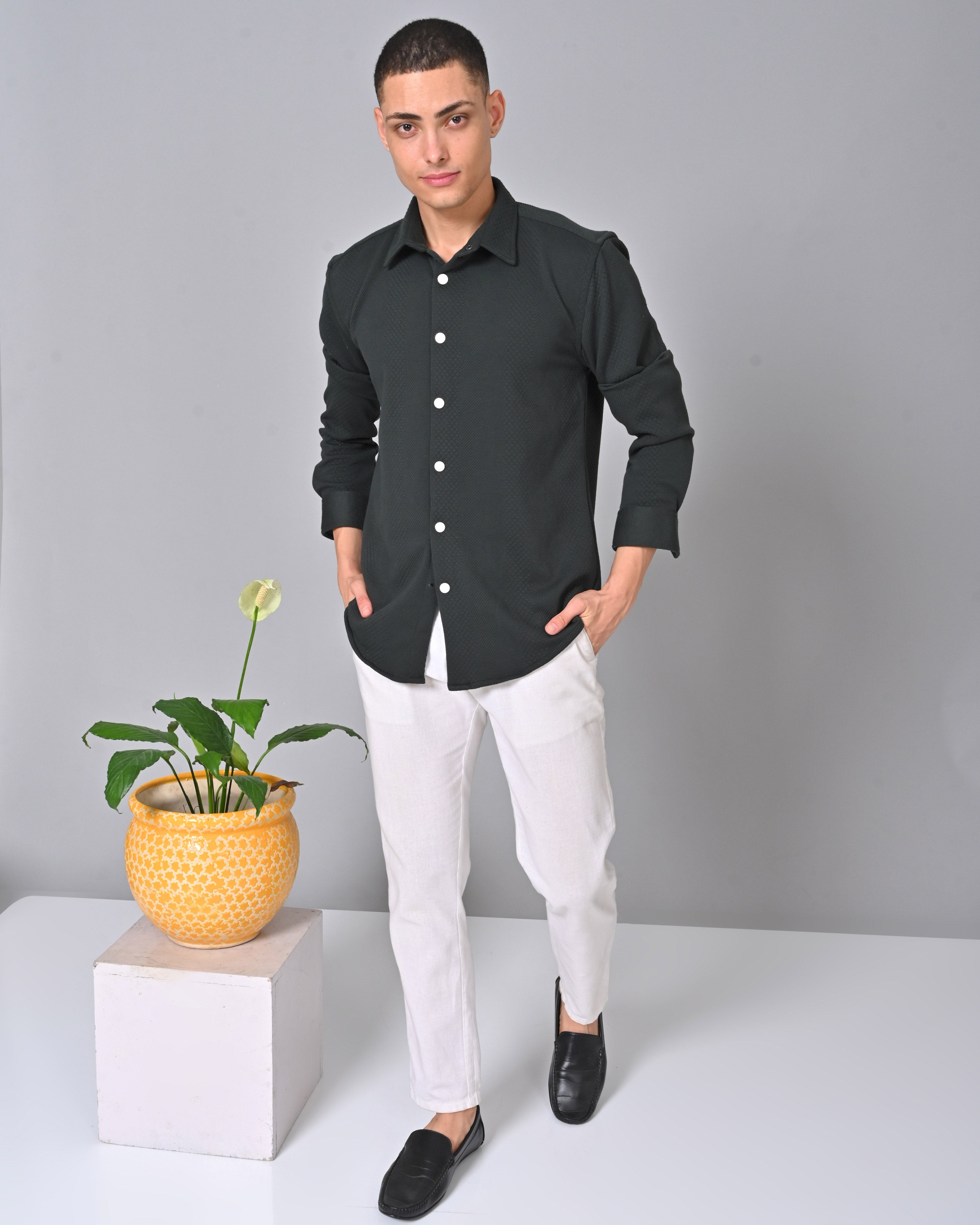 Shop Men's Light Black Knit Cotton Shirt Online