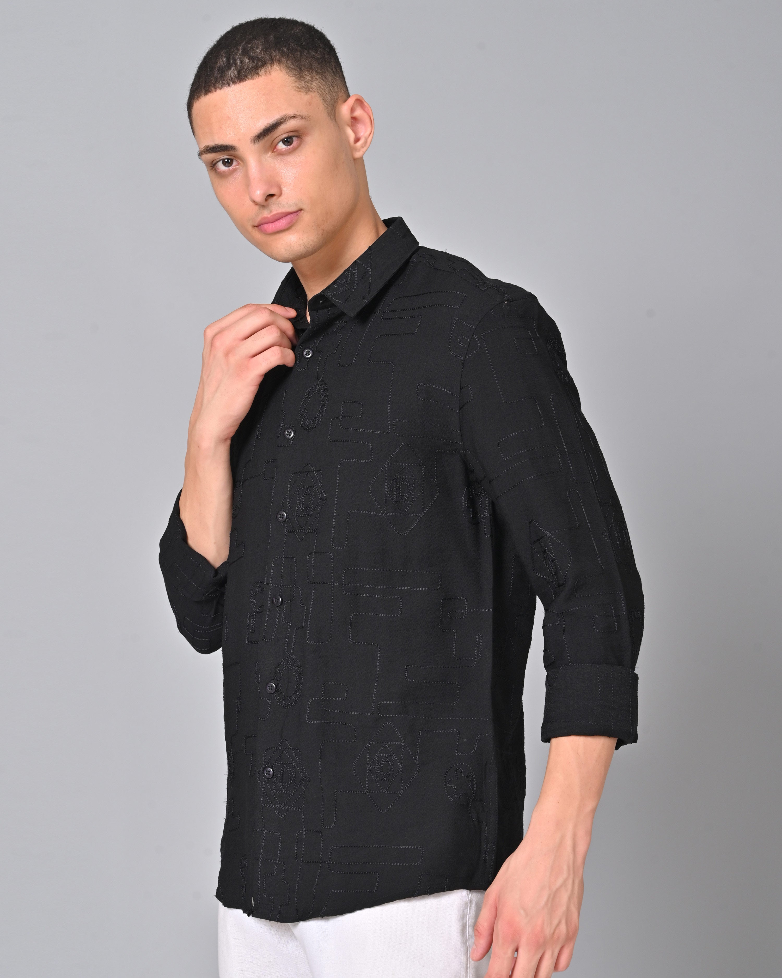 Men's Embroidered Black Full Sleeve Shirt Online