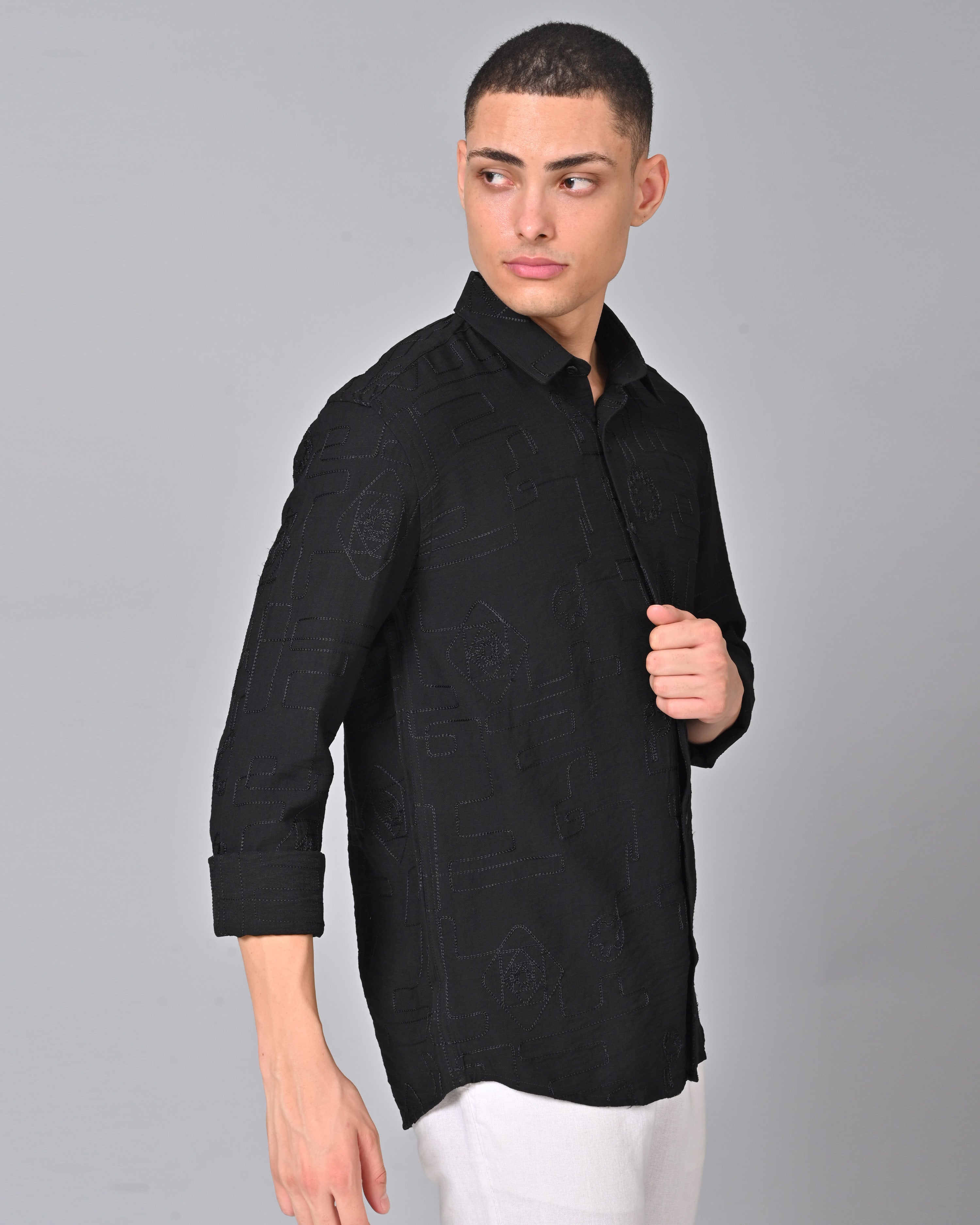 Buy Men's Embroidered Black Full Sleeve Shirt