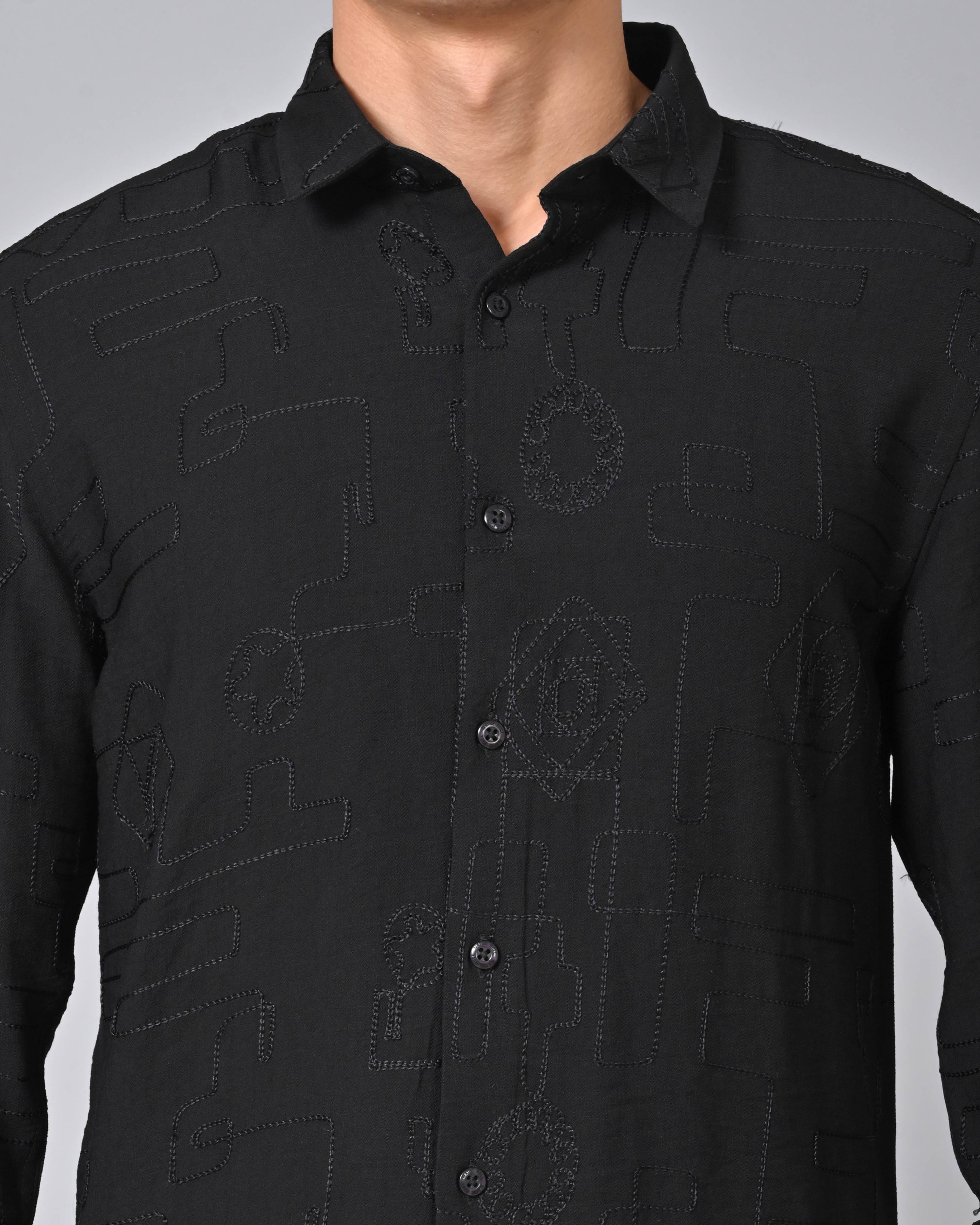 Shop Men's Embroidered Black Full Sleeve Shirt Online