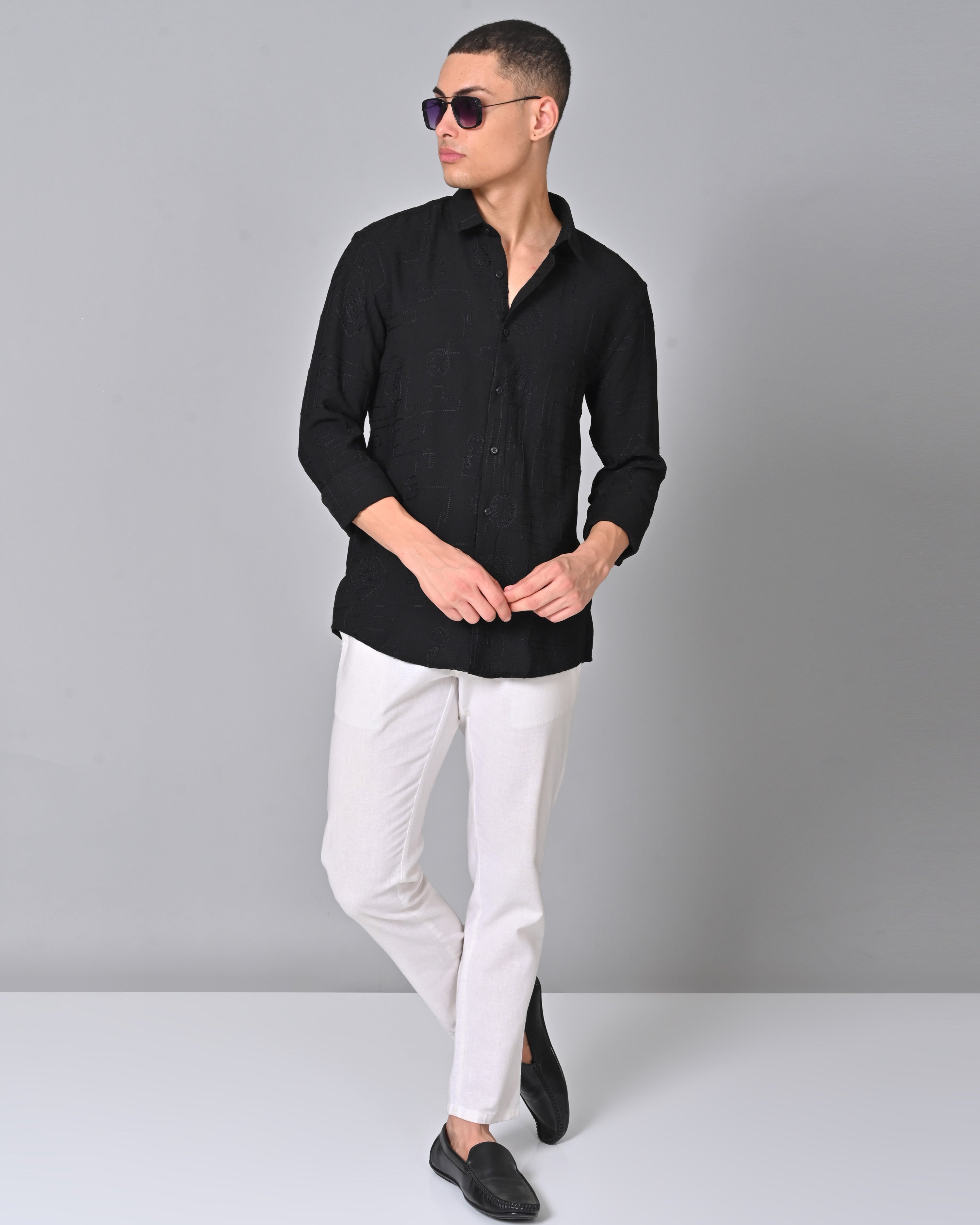 Buy Men's Embroidered Black Full Sleeve Shirt Online