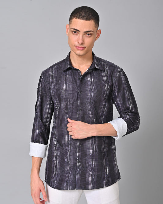 Men's Stylish Tencel Cotton Geometric Print Shirt - 012