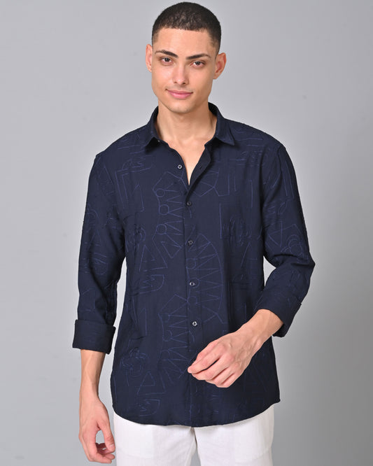 Men's Embroidered Dark Blue Shirt