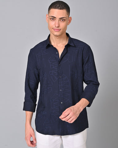 Men's Embroidered Dark Blue Shirt