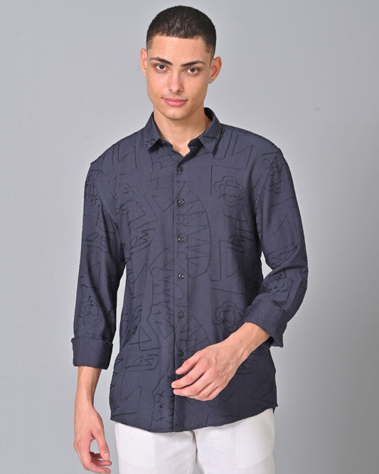 Men's Embroidered Regular Fit Shirt With Spread Collar - 013