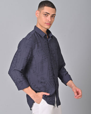Buy Men's Embroidered Blue Shirt Online