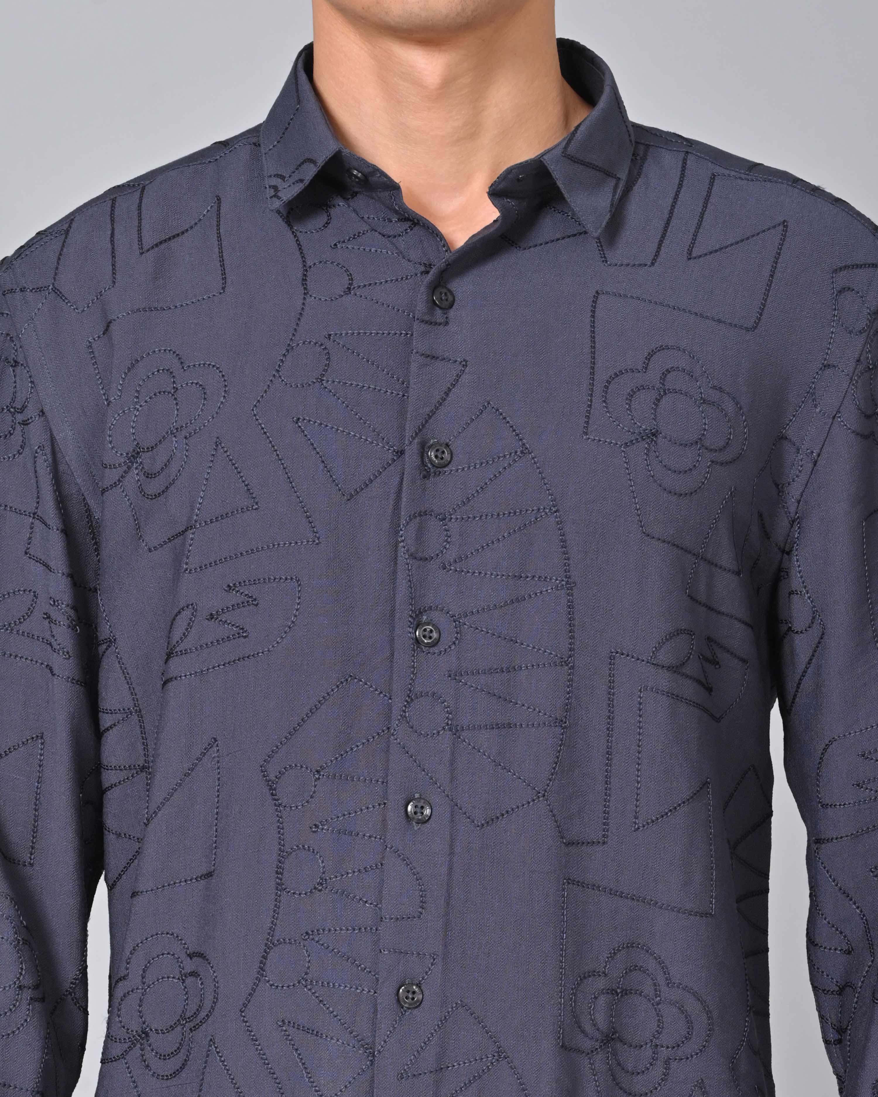 Shop Men's Embroidered Blue Shirt Online