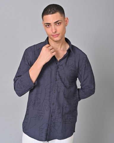 Buy Men's Embroidered Cotton Full Sleeve Blue Shirt