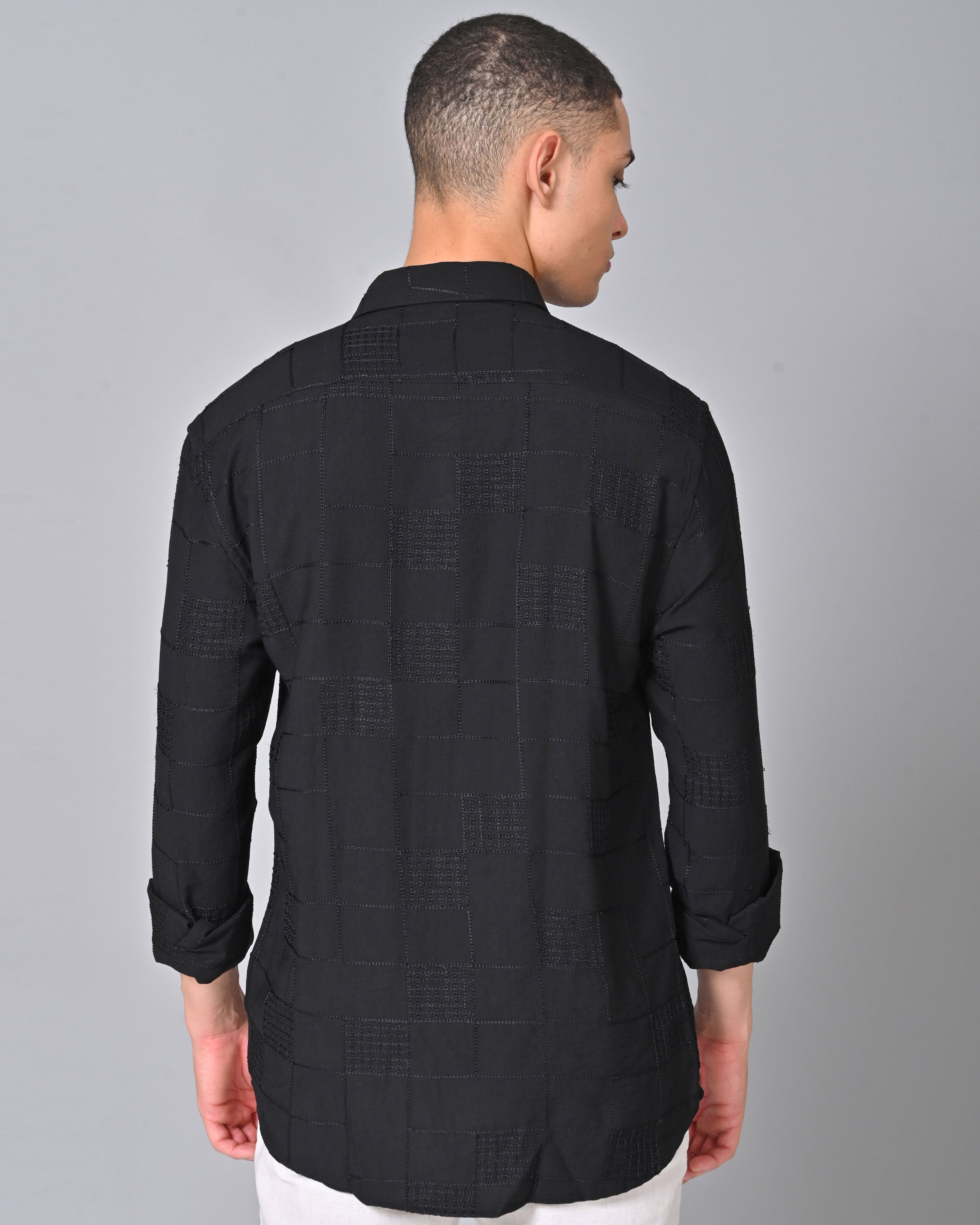 Men's Embroidered Full Sleeve Black Shirt