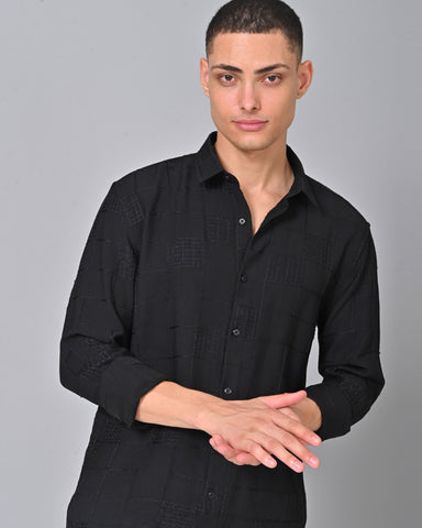 Shop Men's Embroidered Cotton Full Sleeve Black Shirt