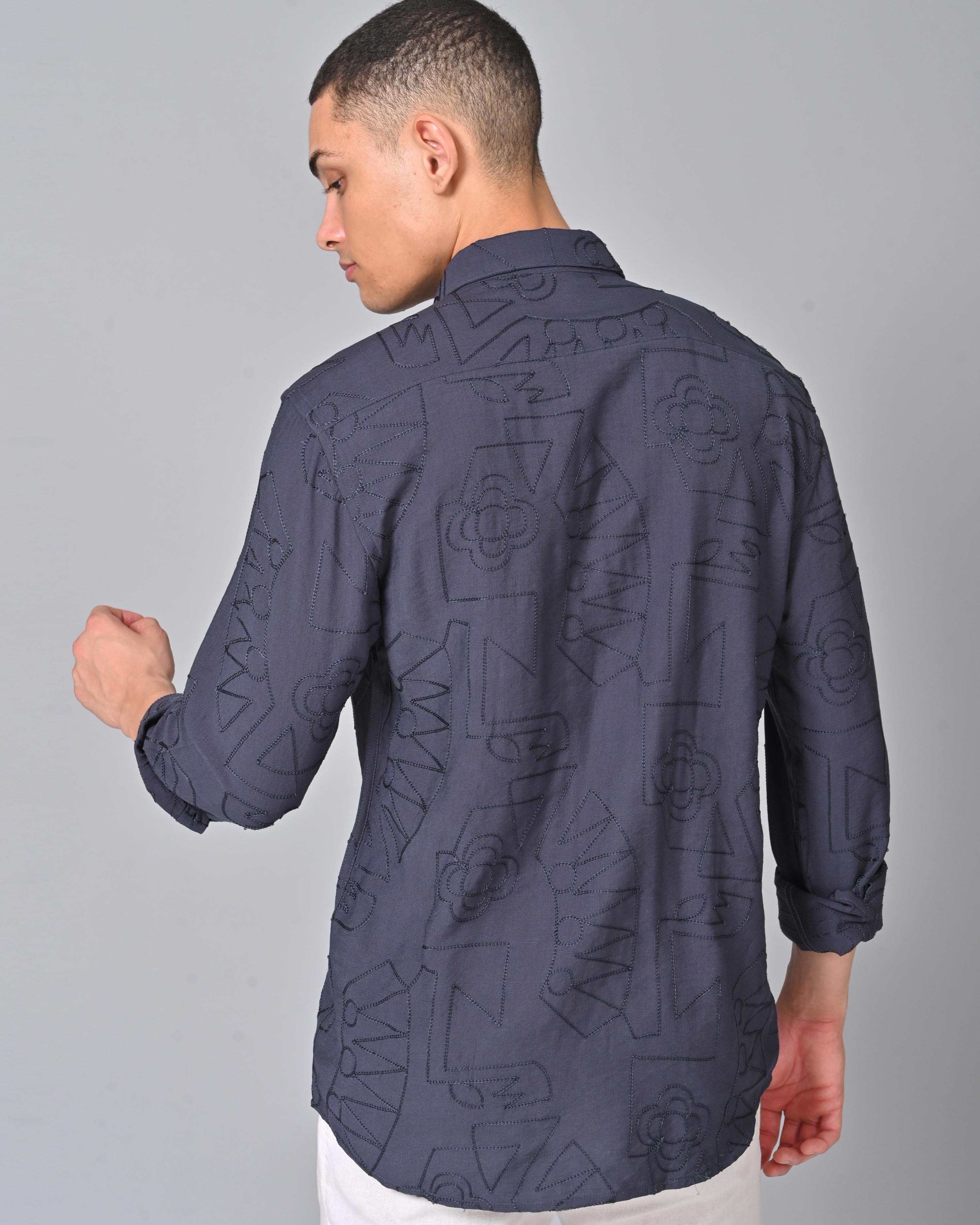 Men's Embroidered Dark Blue Shirt Online