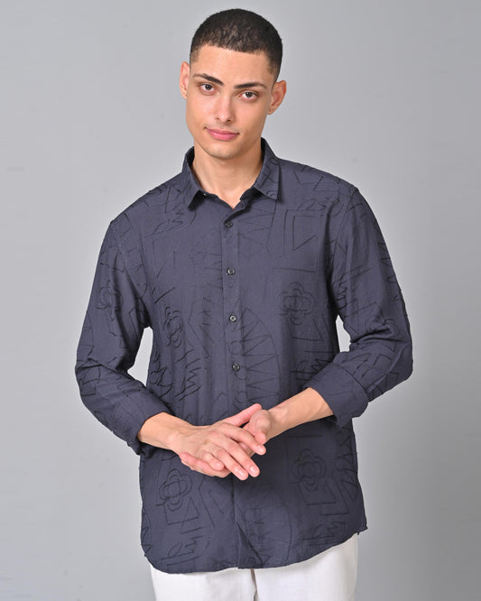 Men's Embroidered Regular Fit Shirt With Spread Collar - 015
