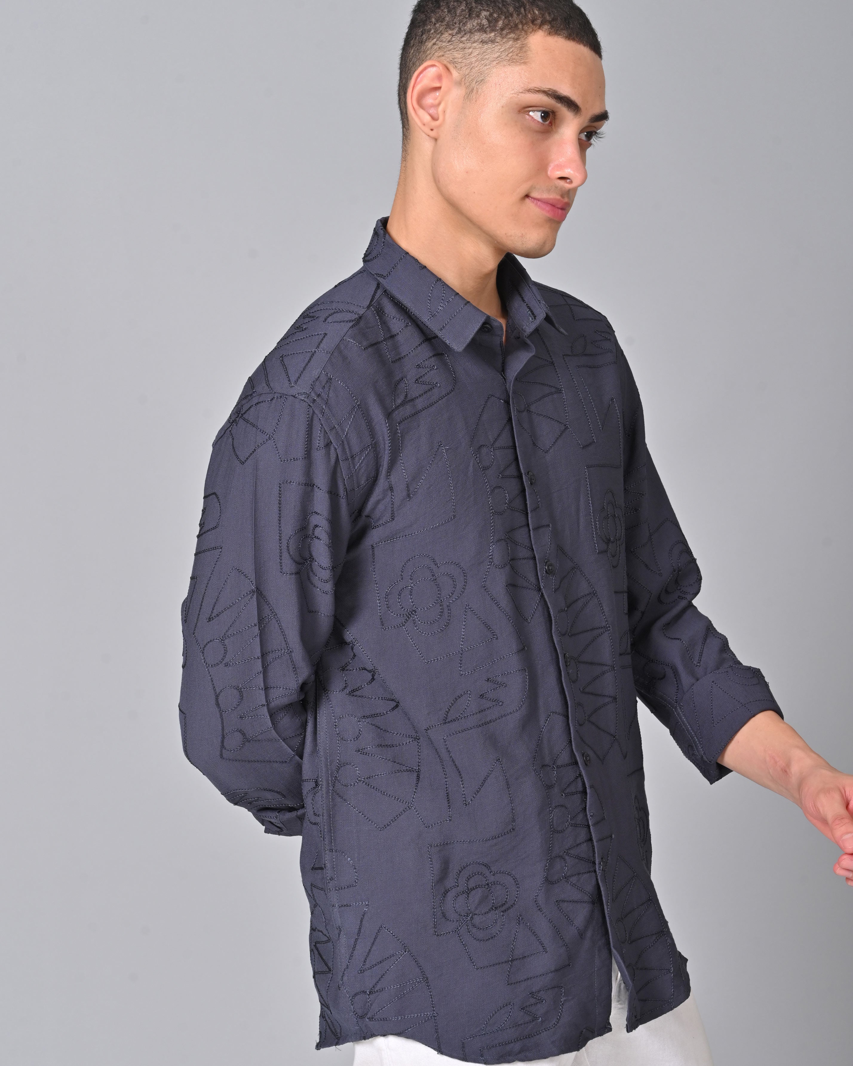 Buy Men's Embroidered Dark Blue Shirt