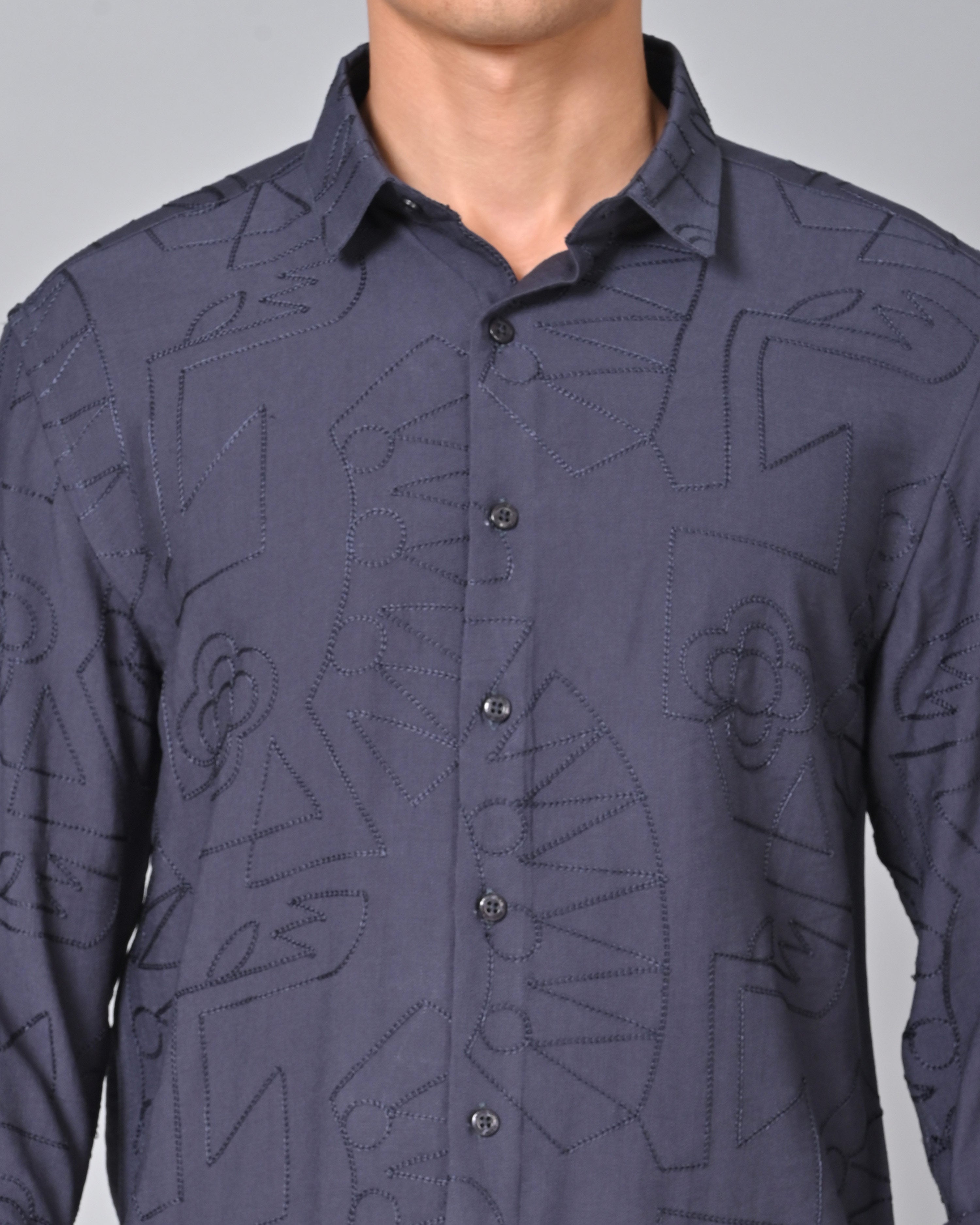 Buy Men's Embroidered Cotton Dark Blue Shirt