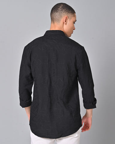 Men's Embroidered Full Sleeve Black Shirt 