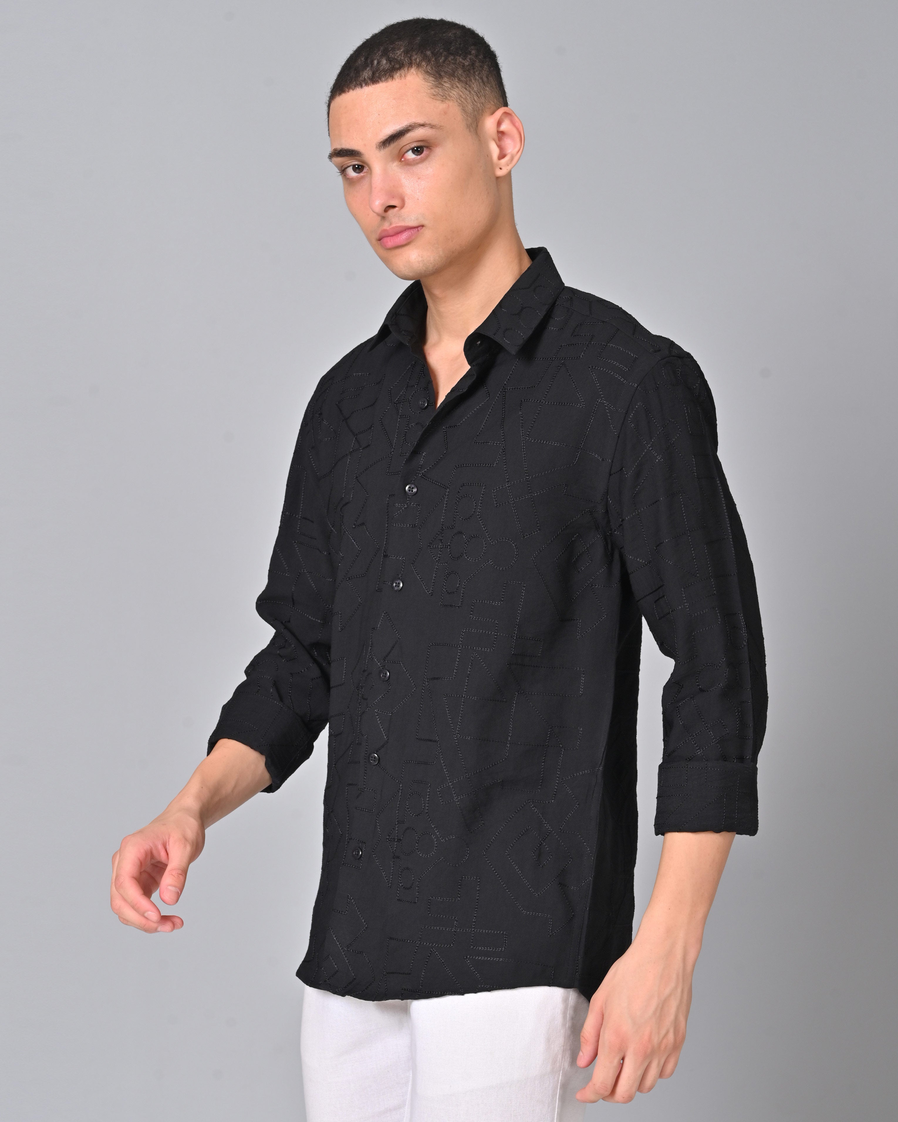 Men's Embroidered Cotton Black Shirt Online