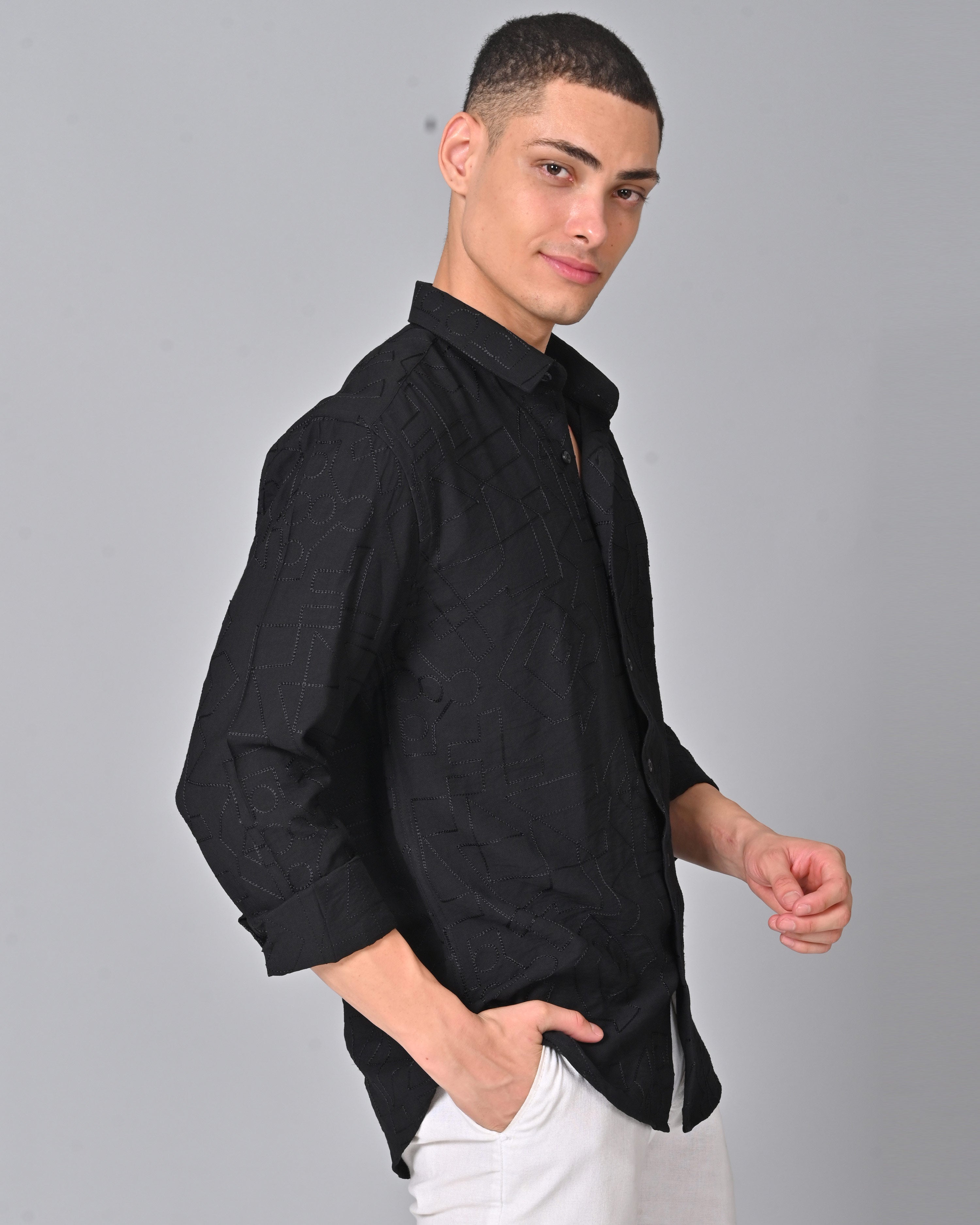 Buy Men's Embroidered Full Sleeve Black Shirt 