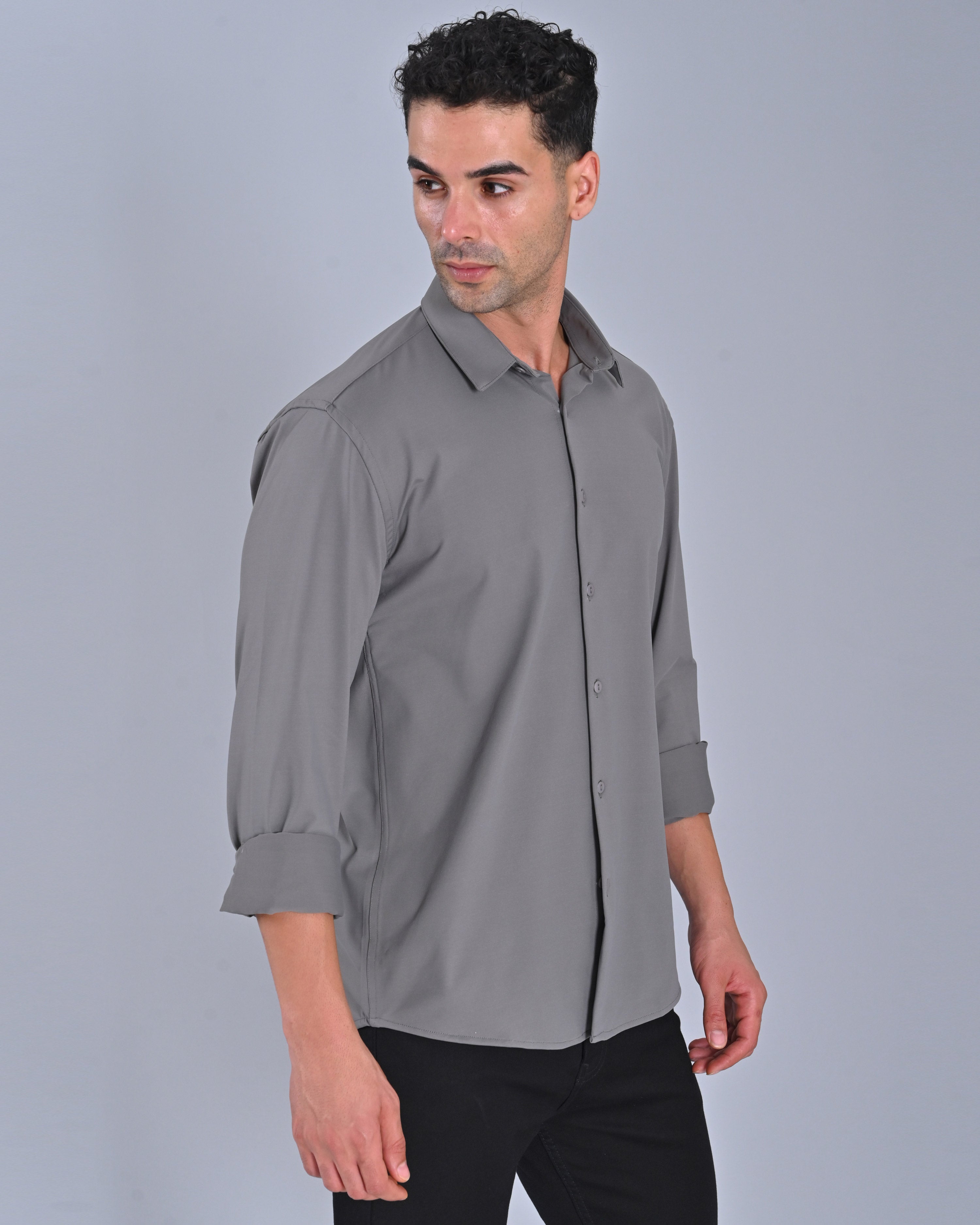 Shop Men's Solid Dark Grey Shirt Online