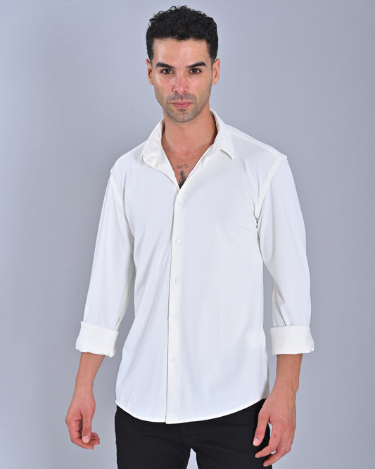 Men's Solid White Cross Knit Shirt