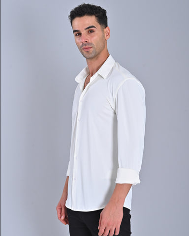 Men's Solid White Full Sleeve Cross Knit Shirt