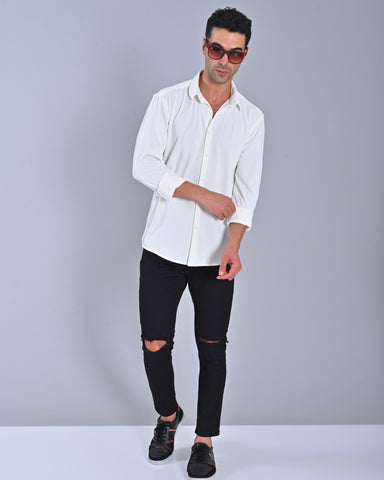 Shop Men's Solid White Cross Knit Shirt