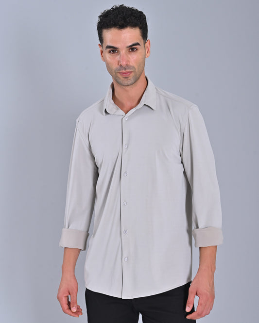 Men's Solid Light Grey Cross Knit Shirt