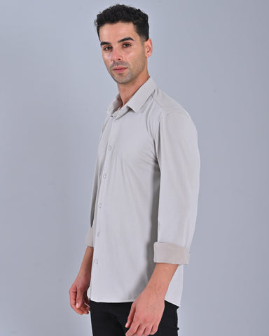 Men's Solid Light Grey Full Sleeve Cross Knit Shirt