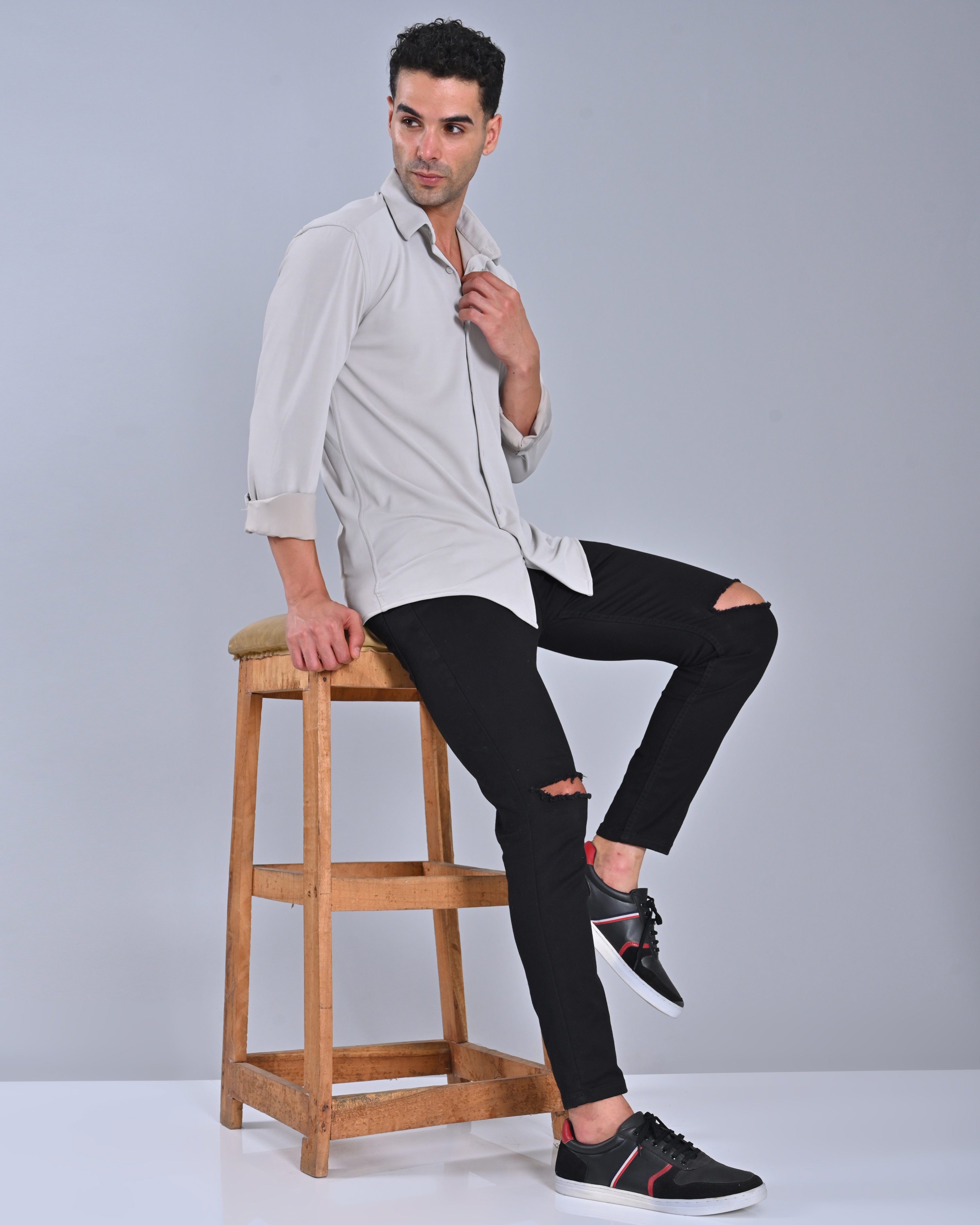 Buy Men's Solid Light Grey Cross Knit Shirt Online