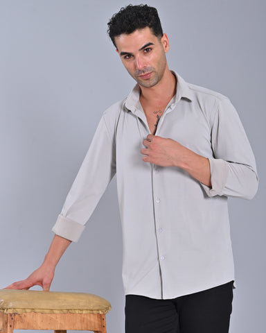 Shop Men's Solid Light Grey Cross Knit Shirt Online