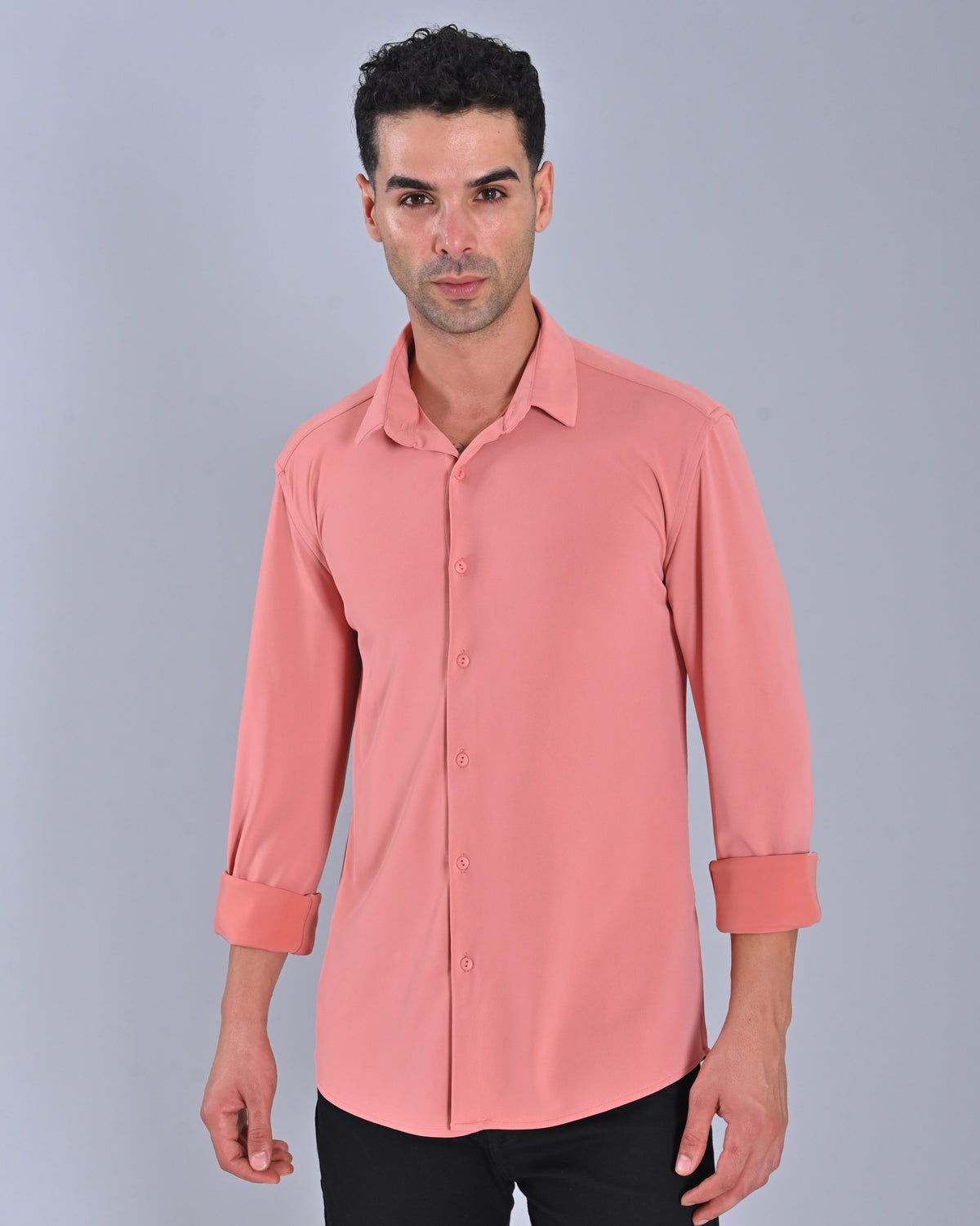 Men's Salmon Pink Cross Knit Shirt