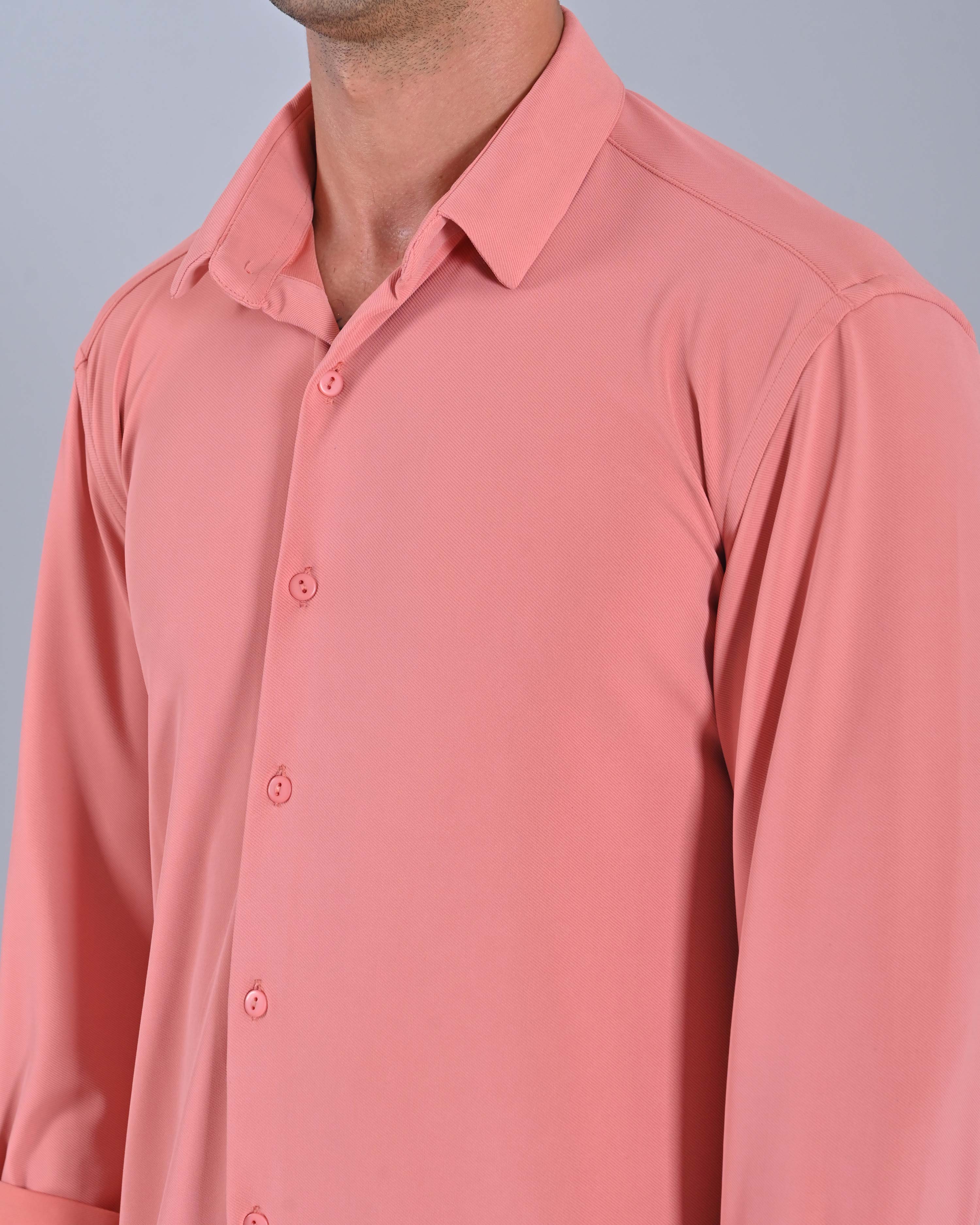 Shop Men's Salmon Pink Full Sleeve Cross Knit Shirt