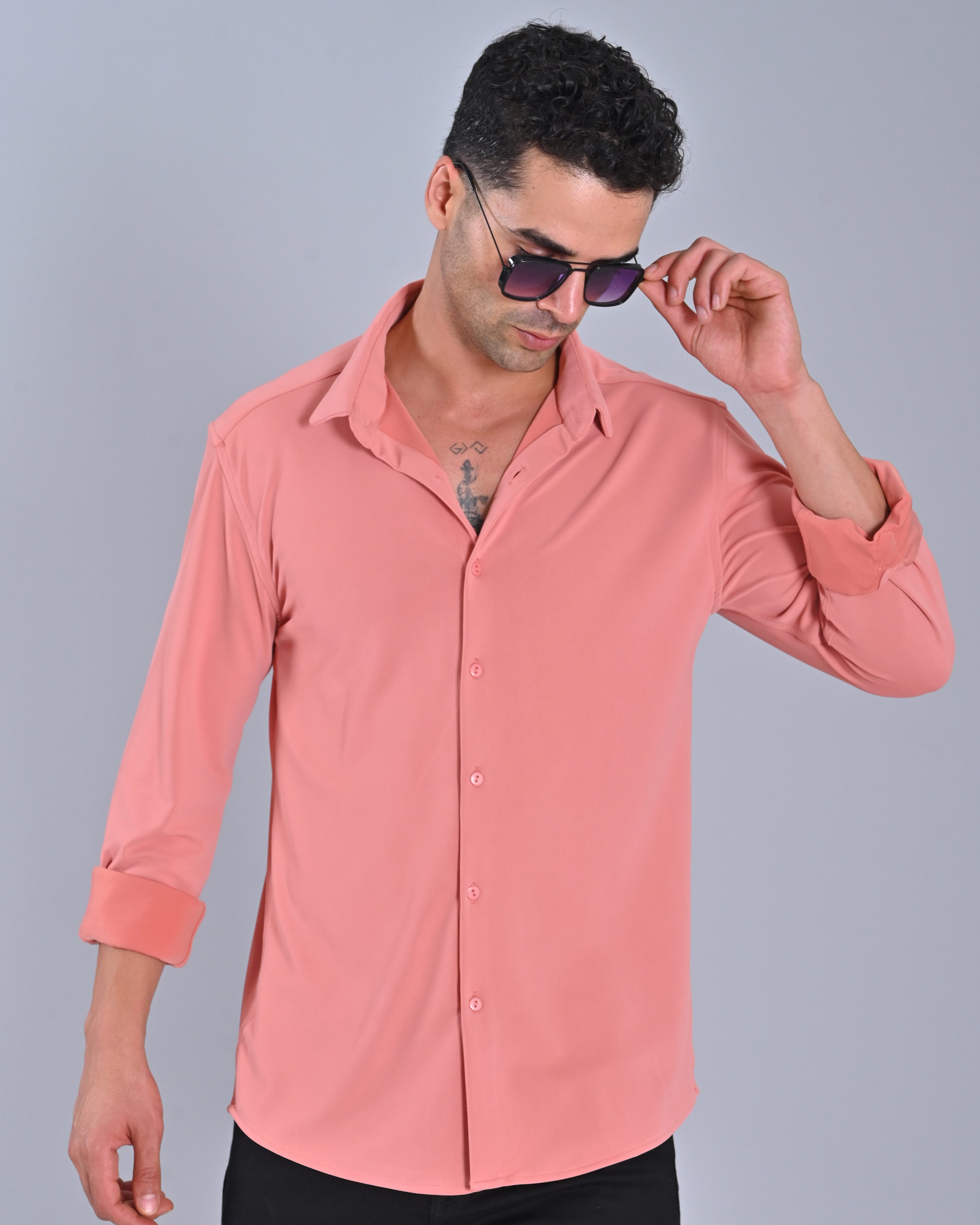 Men's Salmon Pink Cross Knit Shirt Online