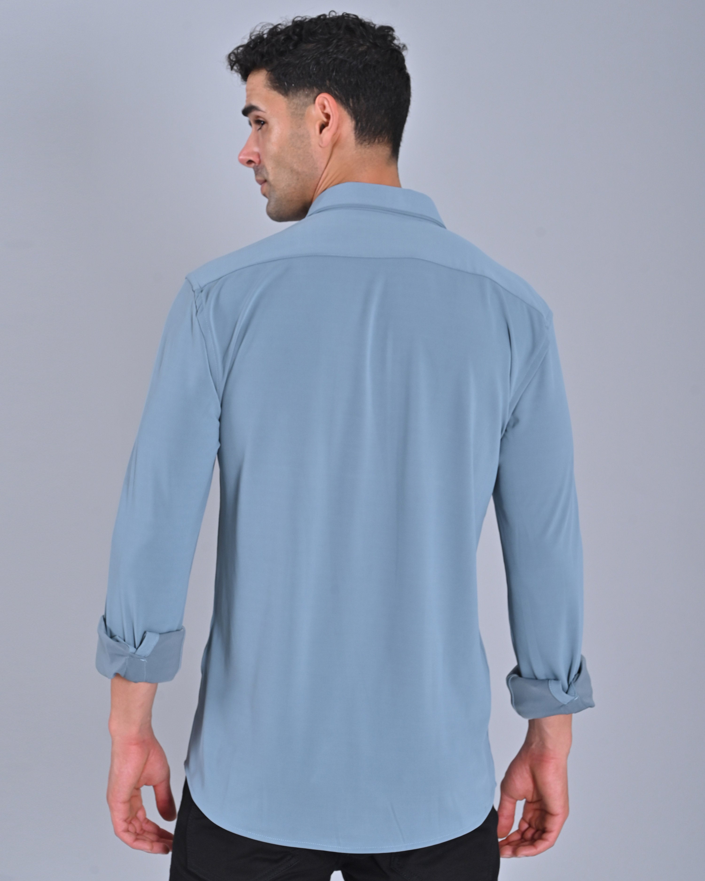 Buy Men's Solid Blue Cross Knit Shirt