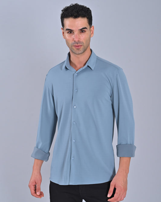 Men's Solid Blue Cross Knit Shirt