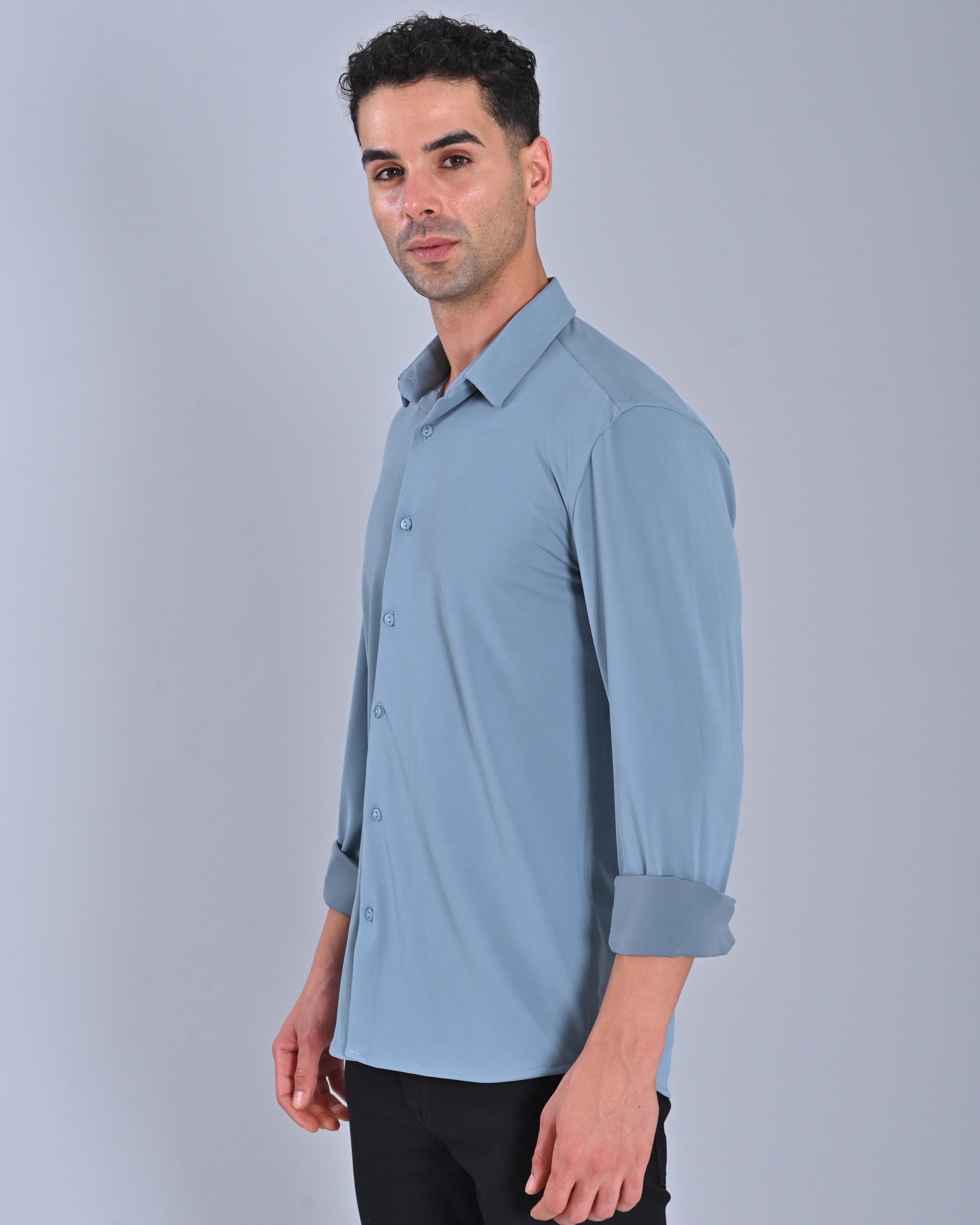 Buy Men's Solid Blue Cross Knit Shirt Online